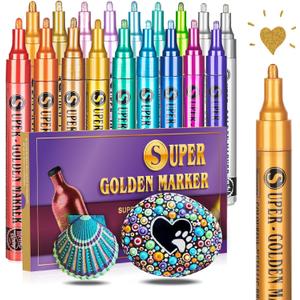 Super Golden Metallic Paint Markers, 18 Colors Sparkle Metallic Glitter Markers, Acrylic Paint Pens for Rock Painting, Glass, Wood, Fabric, Black Paper, Cards, Scrapbook, DIY Art Crafts (2-3mm)