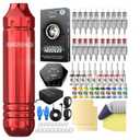 Wormhole Tattoo Kit for Beginners, Rotary Tattoo Pen Kit with 20 Color Inks, 20 Cartridge Needles & Power Supply for Tattoo Practice