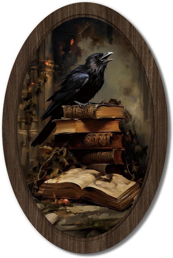 DSHFG Vintage Crow Book Gothic Wall Art Decor Framed | Dark Academia Room Decor for Home Bedroom Bathroom, Goth Wall Art Crow Hanging Art Work Decorations, 14.5x9 Unframed