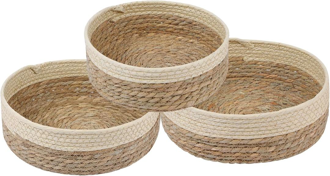 3 Packs Wicker Storage Basket, Self-supporting Storage Cube, Container Bins for Shelves Cupboard Drawer 10.2*3.1in/11*3.5in/12*3.9in Beige