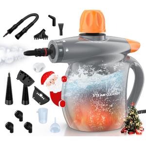 LABIGO Steam Cleaner, Pressurized Handheld 13pcs Multi-Purpose Natural Deep Cleaning Steamer, Portable Steamer for Cleaning Home, Grout, Kitchen, Car, Window, Upholstery, Bathroom and Clothes, Gray