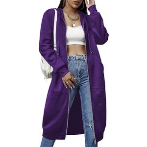 ELESOL Women Casual Zip up Fleece Hoodies Tunic Sweatshirt Long Hoodie Jacket (Purple, M)