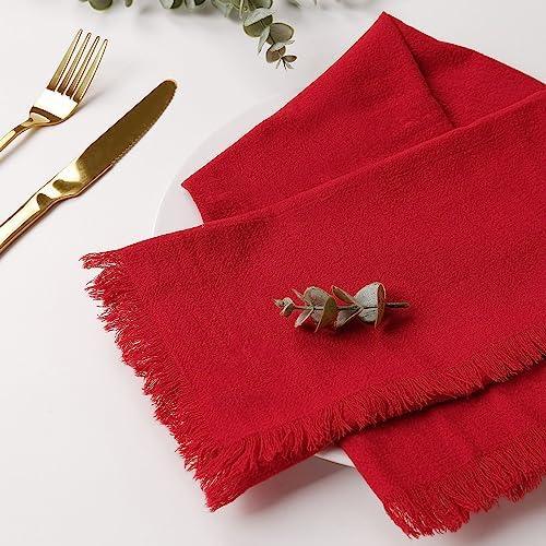 Getfitsoo Red Cloth Napkins Set of 6, 100% Cotton Napkins with Fringe, 18 x 18 Inches Handmade Soft Red Dinner Cloth Napkins Washable for Thanksgiving/Christmas/Weddings/Parties Dinner Table Decor