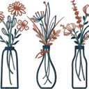 Pigort 3 Pieces Metal Flowers Wall Arts - Rustic Farmhouse Decor Minimalist Flower Wall Decors for Living Room Bathroom Bedroom Dining Room-Housewarming Gifts (Orange Blue)