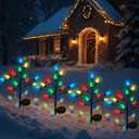 C7 Solar Christmas Lights Outdoor, 4Pack Christmas Pathway Lights with 48 LED Strawberry Multicolor Lights, 8 Modes Outdoor Waterproof Xmas Decorations Lights for Garden,Yard,Pathway (4 Pack)