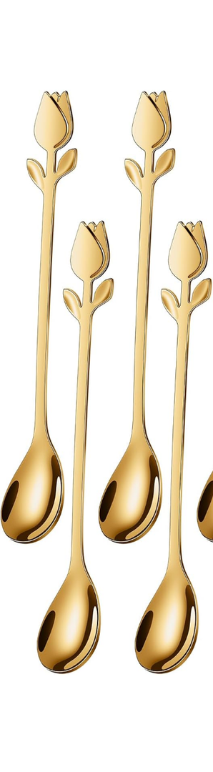 Gold Tulip/Rose Handle 12Pcs Mini Coffee Spoons Set - 6" Stainless Steel for Espresso, Tea, Dessert - Ideal for Demitasse & Small Servings