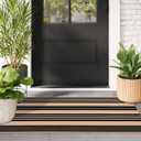Black and Tan Striped Outdoor Rug, 2 x 4.3 Cotton Hand-Woven Reversible Front Porch Rug Washable Front Door Mat Entryway Rugs Welcome Layered Doormat Carpet for Patio Farmhouse Kitchen