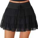 Avidlove Mini Skirt Women's Mesh Ruffle Y2K Skirts Multi-Layer Flowy Lingerie Skirt (Black, L)