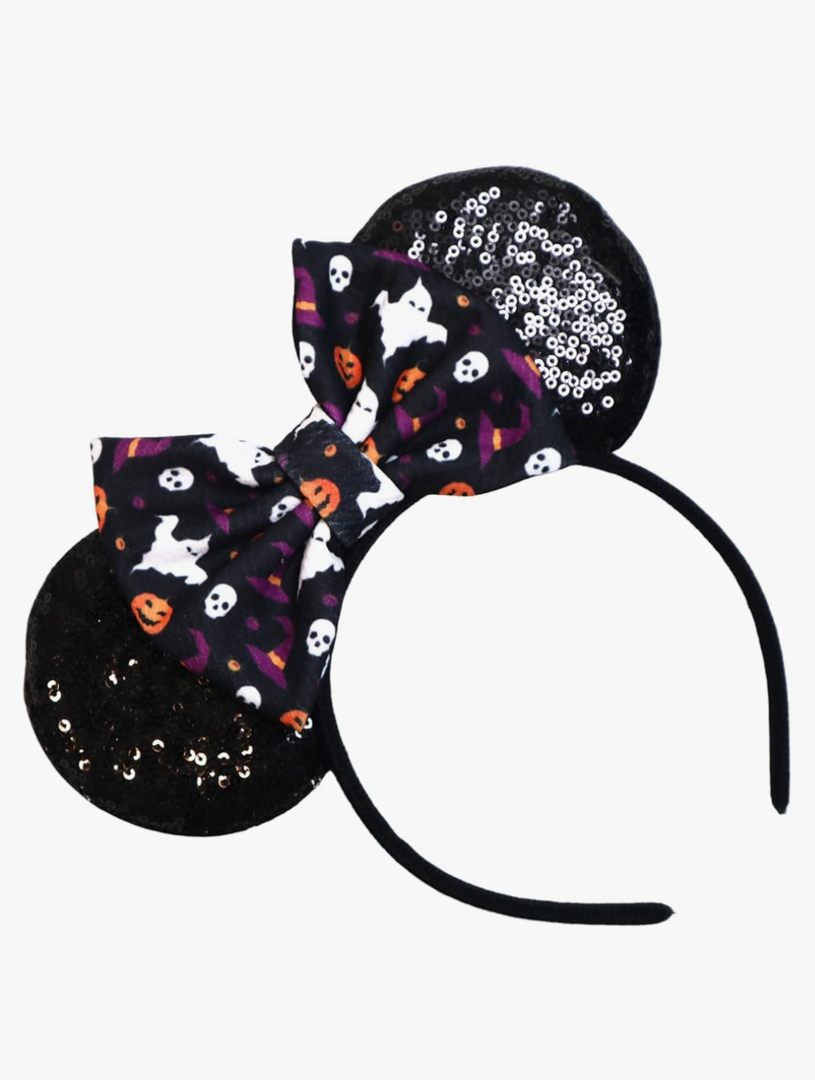 CLGIFT Halloween Minnie Ears - Orange and Black Web Mickey Ears Headband for Minnie Costume, Jack