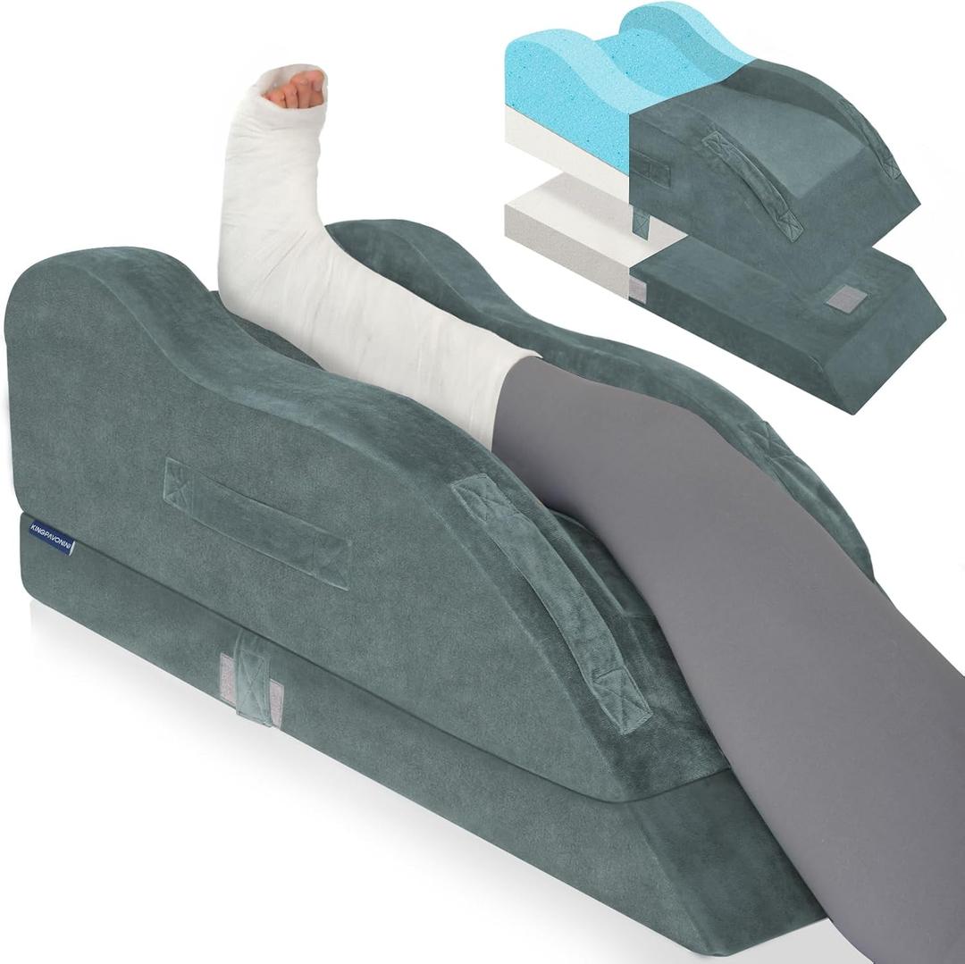 KingPavonini Adjustable Leg Elevation Pillows for After Surgery, Ergonomic Curve Keeps Knee Straight, Memory Foam Leg Pillow Elevation for Blood Circulation, Swelling and Pain Relief (Single Leg, Gray)