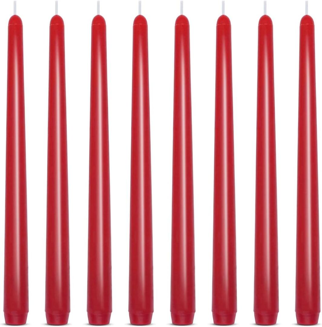Set of 8 10 Inch Red Taper Candles, Dripless Unscented Decorative Burgundy Colored Skinny 0.76 Inch Base Candlesticks for Home Party Dinner Table Decoration