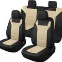 Pariiaotin 3D Air Mesh Car Seat Cover Full Sets Washable and Breathable Premium Cloth Automotive Vehicle Seat Covers for Cars Interior, Universal Fit for Most Cars, Sedan, Truck, SUV(Black/Beige)