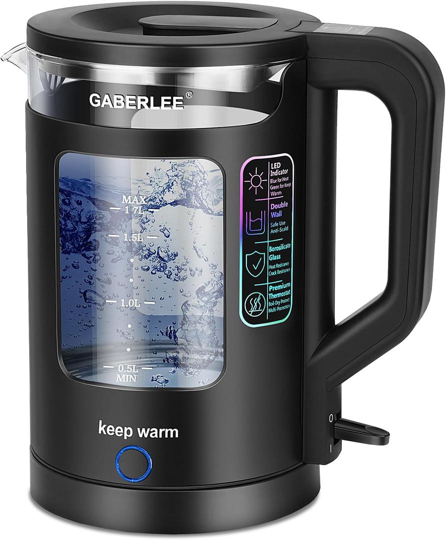 Electric Kettle, 1.8L Glass Tea Kettle with Keep Warm Function