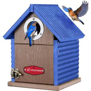 Kingsyard Recycled Plastic Bird House for Outdoors - Weatherproof Nesting Box with Clear View Panel & Predator Guard for Bluebird Wren Swallow Finch, Blue