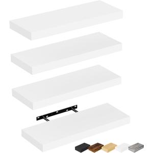 Bellsal Floating Shelves for Wall, White Engineered Wood Wall Shelf Set of 4, 16" Wall Mounted Floating Shelf for Kitchen, Living Room, Bedroom, Bathroom Storage, Book Shelf for Walls Home Decor (4 pcs: 15.7*5.7)