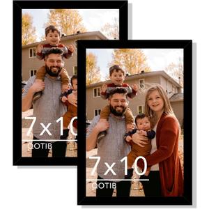 2 Packs 7x10 Picture Frame Black, Engineered Wood 7 x 10 Photo Frame, 7 by 10 Photo Poster Frame for Wall Hanging and Tabletop Set of 2, Black