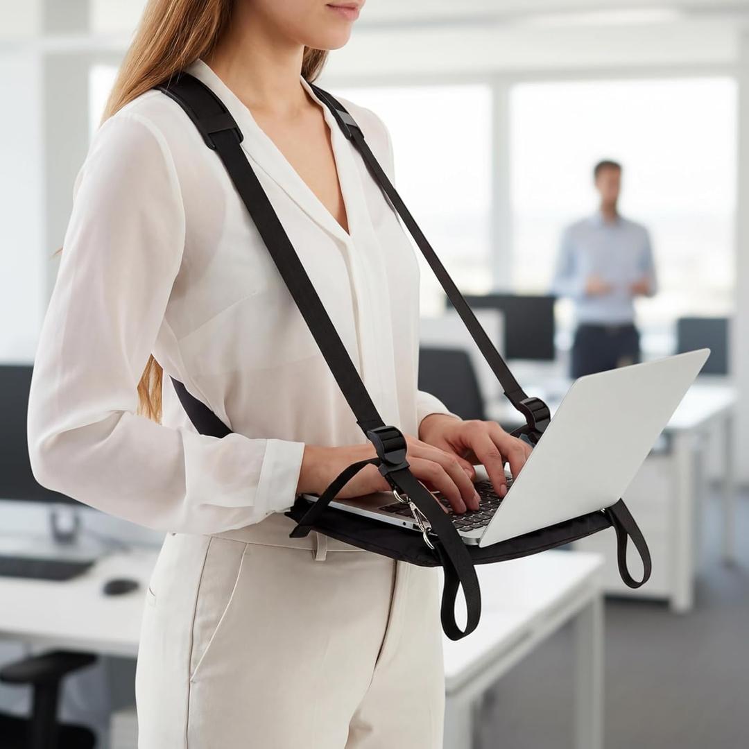 Laptop Harness for Walking Portable Wearable Laptop Stand for up to 11'' Tablets E-Readers Notebook Notepad Standing Desk with Adjustable Straps(Black)