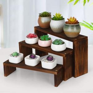 Desk Plant Stand, Windowsill Plant Shelf 3-Tier Wooden Tabletop Plant Shelves Small Countertop Desktop Shelf for Succulent Cupcake Stands Spice Rack