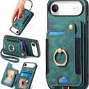 for iPhone Air Phone Case Wallet with Card Holder,PU Leather Flip Folio Case,RFID Blocking Ring Holder Kickstand Wrist Strap Magnetic Protective Women Men Cover for iPhone Air Green