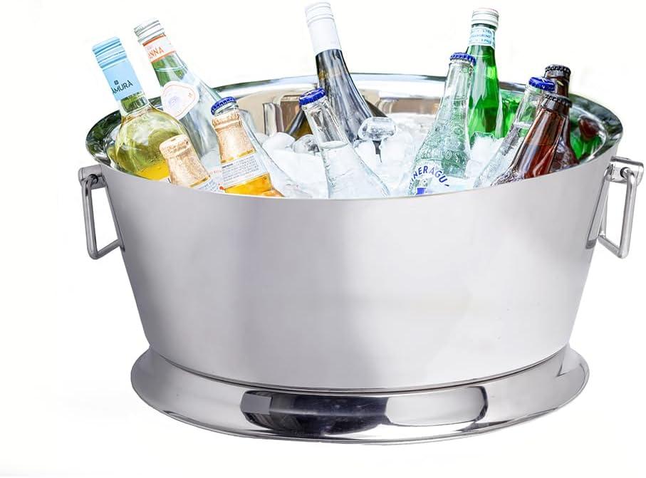 Sol Living Insulated Beverage Tub Large Ice Bucket with Handles Double Wall Stainless Steel Ice Bucket and Cooler for Wine, Drinks, Bar, Party, and Gift Beverage Cooler for Indoor and Outdoor Parties (6.5 Gallon)