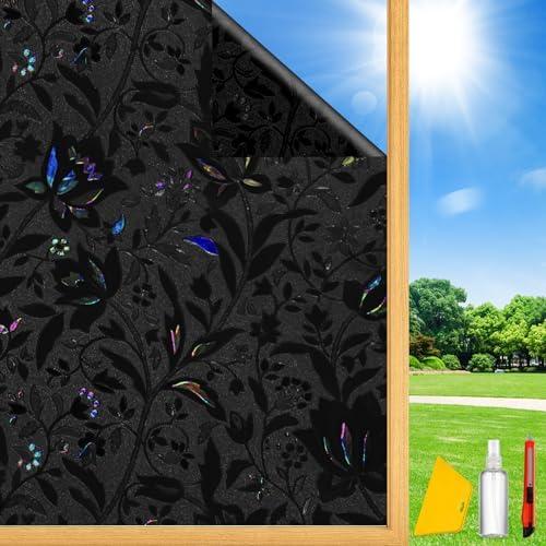 Dwersty Total Blackout Window Privacy Film Decorative Static Cling with Tools, Room Darkening Window Tint for Home, Black Out Window Cover Replacement Window Curtains Window Blinds,23.6" by 78.74"