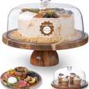 HouseJoy Acacia Wood Cake Stand with Lid-Extra Large Cake Holder,2-in-1 Dessert Table Display Set & Charcuterie Board,Acrylic Cake Dome Cover for Cheese/Veggie/Desert /Chips & Dip