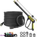 POHIR 5000PSI Pressure Washer Gun and 50ft Hose 4000psi, Extension Wand Adjustable Length, Kit with 3/8" Swivel Plug & M22-14/15mm Fitting & 7 Nozzle Tips for Cleaning (5000psi Gun with 50ft Hose)