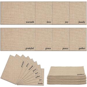 16 Pcs Thanksgiving Rustic Jute Placemat 17 x 11'' Farmhouse Natural Burlap Grateful Grace Warmth Peace Love Gather Joy Family Table Placemat for Fall Thanksgiving Dining Table Decor, 8 Style