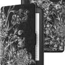 WALNEW Case for 6 Kindle Paperwhite 2012-2017(Model No.EY21 or DP75SDI) - PU Leather Case Smart Protective Cover Only Fits Old Generation Kindle Paperwhite Prior to 2018 (A-Black Flower+Black Plastic Shell)