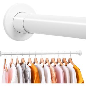Upgraded Closet Rods for Hanging Clothes, 18 to 48 Inches Adjustable Heavy Duty Closet Rod, Metal Closet Poles, Easy to Install Closet Bar for Closet Wardrobes Laundry, Perfect for Closet Organizer (18--48inch, White)