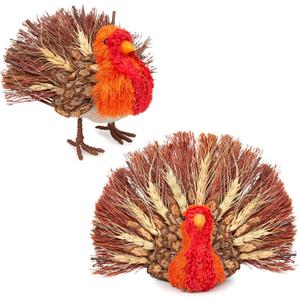 Thanksgiving Decorations Indoor, Set of 2 Turkey Decorations for Table, Natural Material Turkey Decor for Home, Thanksgiving Fall Harvest Home Decor