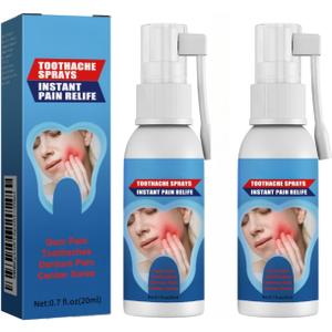 Natural Oral Pain Relief Spray, 0.7 fl oz, Instant Toothache and Gum Treatment with Peppermint Extract, 2-Pack