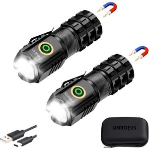 2-Pack XC06 Mini Flashlight Rechargeable,Pocket Flashlight with Magnet,Super Bright Small Compact Flashlight,5 Modes EDC Flashlight for Camping,Emergency. (Black)