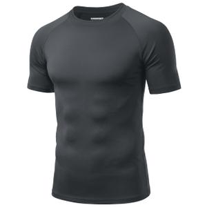 MAGCOMSEN Mens Compression Shirt Short Sleeve Gym Bodybuilding Dark Grey (Black, XL)