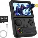R36T Retro Gaming Console, 3.5''IPS Screen CRT-Inspired, Handheld Game Console 64GB with 18000+ Classic Games Supports WiFi Networked Fighting and OTG, 3500mAh Battery, with Portable Case(Black 64GB)