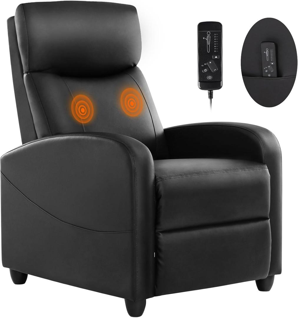 Sweetcrispy Massage Recliner Chair for Adults, Adjustable Home Theater Seating with Lumbar Support for Living Room, Modern Fabric Reclining, Pure Black