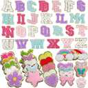 78 PCS Stick On Patches for Backpack Clothing, Self-Adhesive Colorful Chenille Decorative Sticker Patches with Sequin Edges in Assorted Designs, Heart Butterfly Flower Rainbow Star Letters