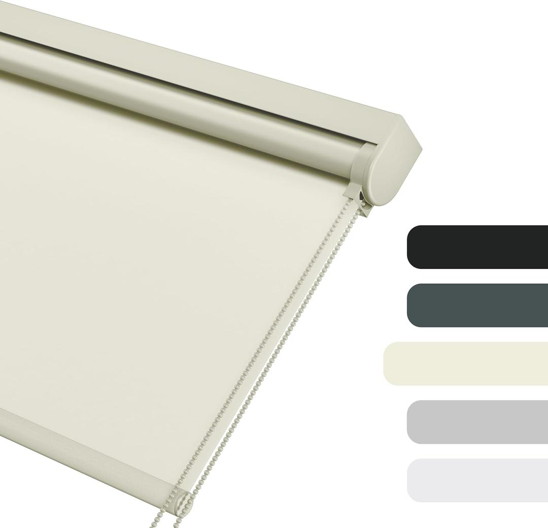 Blackout Roller Shades for Windows, Color-Matched Roller Blinds, UV Protection, Thermal Insulation Fabric Room Darkening Shades for Home, Office, Beige, Custom Size