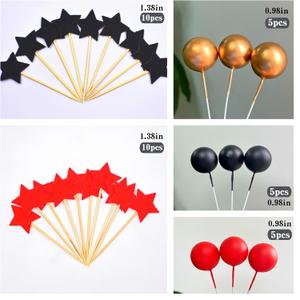 38 PCS Cartoon Birthday Cake Toppers Cartoon Cupcake Toppers Bow Cupcake Toppers Black Red Ball Cake Toppers