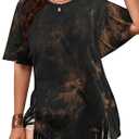 Remidoo Fringe Tops for Women Oversized T Shirt Tie Dye Shirts Crewneck Short Sleeve Tops Black, Medium