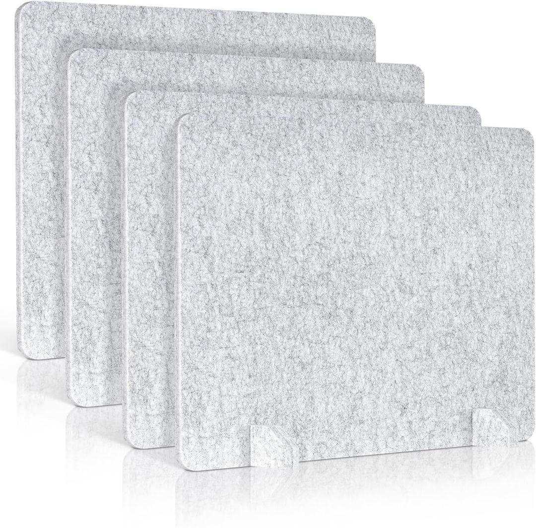 4 Pack Acoustic Desk Dividers - 24" x 20" Freestanding Privacy Panels Set with Noise - Reducing Design Cubicle Sound Proof, Ideal for Office, Classroom, and Home (Silver Gray)