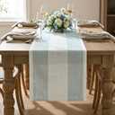 Artoid Mode Ice Blue Farmhouse Rustic Table Runner, Seasonal Macrame Fabric Kitchen Dining Holiday Wedding Table Decor for Home Party 13x72 Inch