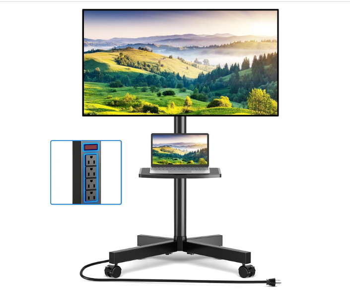 Rfiver Mobile TV Cart with Power Outlet, Rolling TV Stand for 2365 Inch LCD LED OLED Flat Panel Curved Screen TVs up to 88 lbs, Height Adjustable Portable TV Stand with Wheels, Max VESA 400x400mm