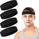 4 Pack Headbands for Men, Sweat Bands Headbands Men & Women, Cotton Terry Sweat Bands for Tennis, Basketball, Running, Gym, Working Out (Black)