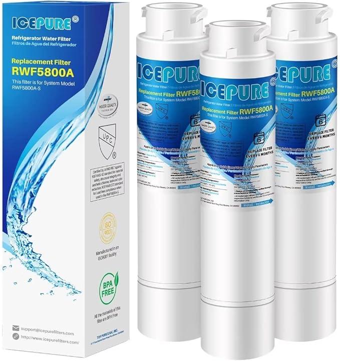 ICEPURE RWF5800A Refrigerator Water Filter Replacement for Frigidaire EPTWFU01, EWF02, Pure Source Ultra II, PureSource Ultra 2, SCWFTCTO, GP006, EPTWFUO1, MR022, JO22, BO022, TH-01, DE022, 1007 3PACK