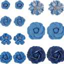 14Pcs 7 Styles Denim Fabric Flower Camelia Sewing Flowers Steel Blue Flower Cloth 3D Flowers Fabric for DIY Clothes Hairclips Dresses Party Decoration Costume Accessories