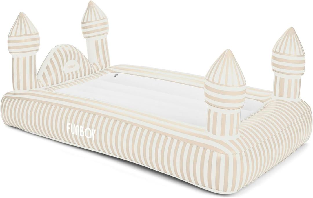 FUNBOY Kids Striped Castle Sleepover Travel Bed & Air Mattress. Perfect for Sleepovers. Includes Carrying Storage Bag, Twin (Brown)