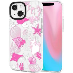 ChiCsFleur for iPhone 13 / iPhone 14 Case, TPU Phone case with Camera Protection for Women Girls Teens - Pink Preppy Sea Manta Y2K Shell Starfish Elegant Coral Ocean Gift Aesthetic Unique