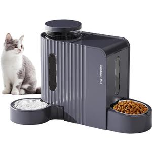 Gardner Pet Automatic Gravity Cat Food Feeder and Water Dispenser Stainless Steel Two-in-One Set Large Capacity Dispenser for Pets Dogs, Puppies, Kittens-(1.6 Gallons x 2) (Black-Grey)