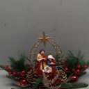 Lighted Christmas Nativity Scene Decoration Nativity Figurines Scene for Xmas with Timer Gold Arch Pine Needles Red Berries and Red Bow for Xmas Holiday Decorations